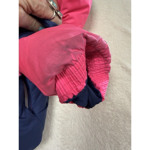 Ralph Lauren Jacket Girls Large  12-14 Pink  Blue Down Stripe Puffer Hooded Coat - Picture 7 of 9